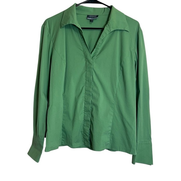 Lafayette 148 Green Hidden Button-Up Collared Top Cotton Dress Professional Sz 8 - Picture 6 of 10